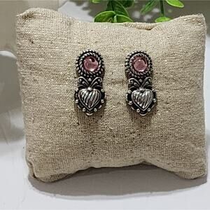 Brighton‎ pink crystal silver tone heart post earrings